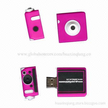 Camera-shaped Flash Memory Drive, 128MB-64GB Capacity, Logo Design, Soft PVC Materials
